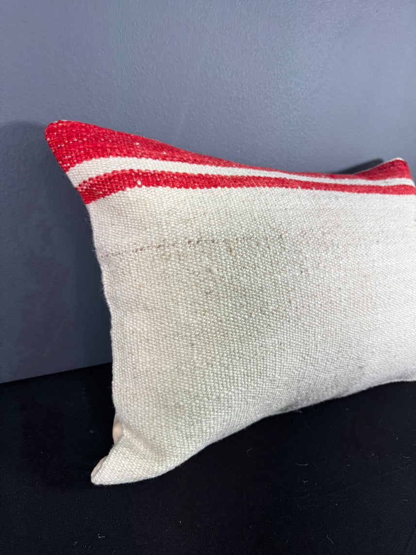 Turkish Hemp Pillow Cushion Natural Beige Red Pillow Cushion Cover 16" x 24" #30020