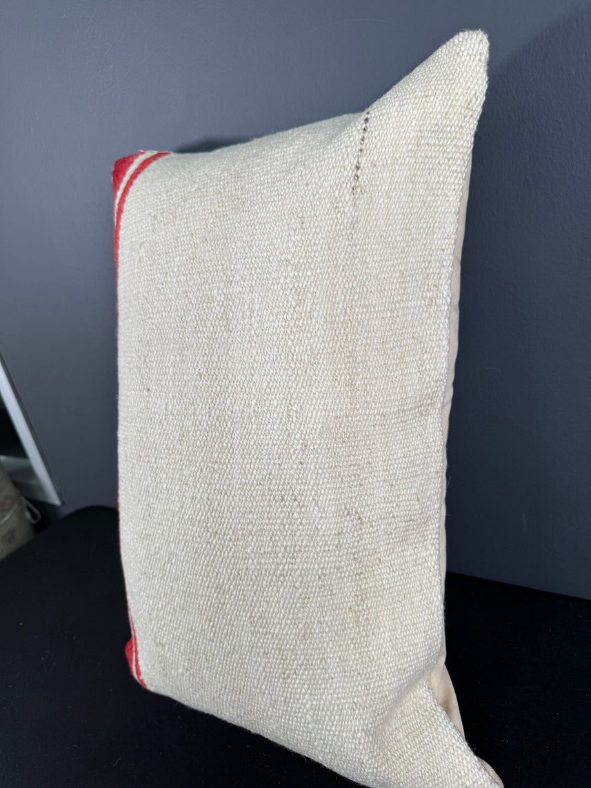 Turkish Hemp Pillow Cushion Natural Beige Red Pillow Cushion Cover 16" x 24" #30020