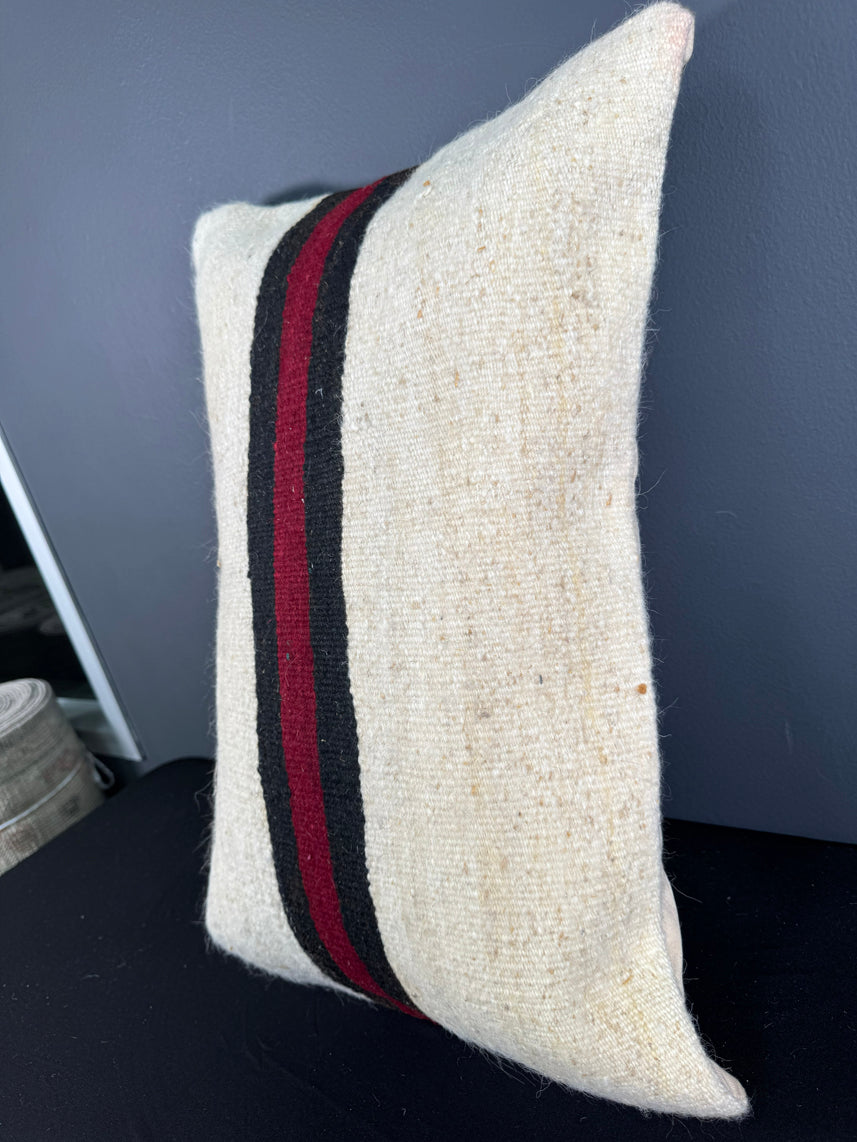 Turkish Hemp Pillow Cushion Natural Beige Red Pillow Cushion Cover 16" x 24" #30022