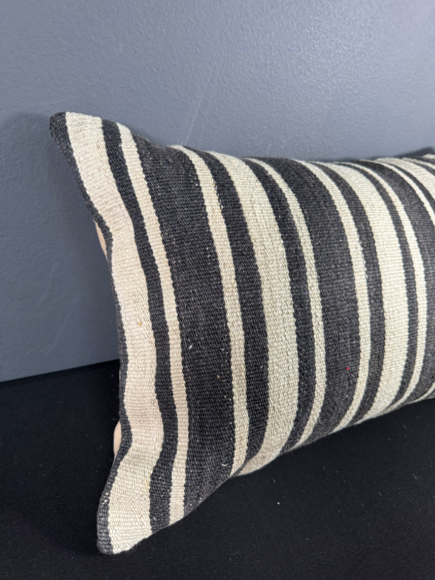 Turkish Hemp Pillow Cushion Natural Beige Black Pillow Cushion Cover 16" x 24" #30004