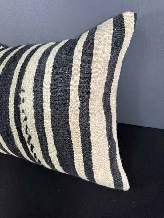 Turkish Hemp Pillow Cushion Natural Beige Black Pillow Cushion Cover 16" x 24" #30049