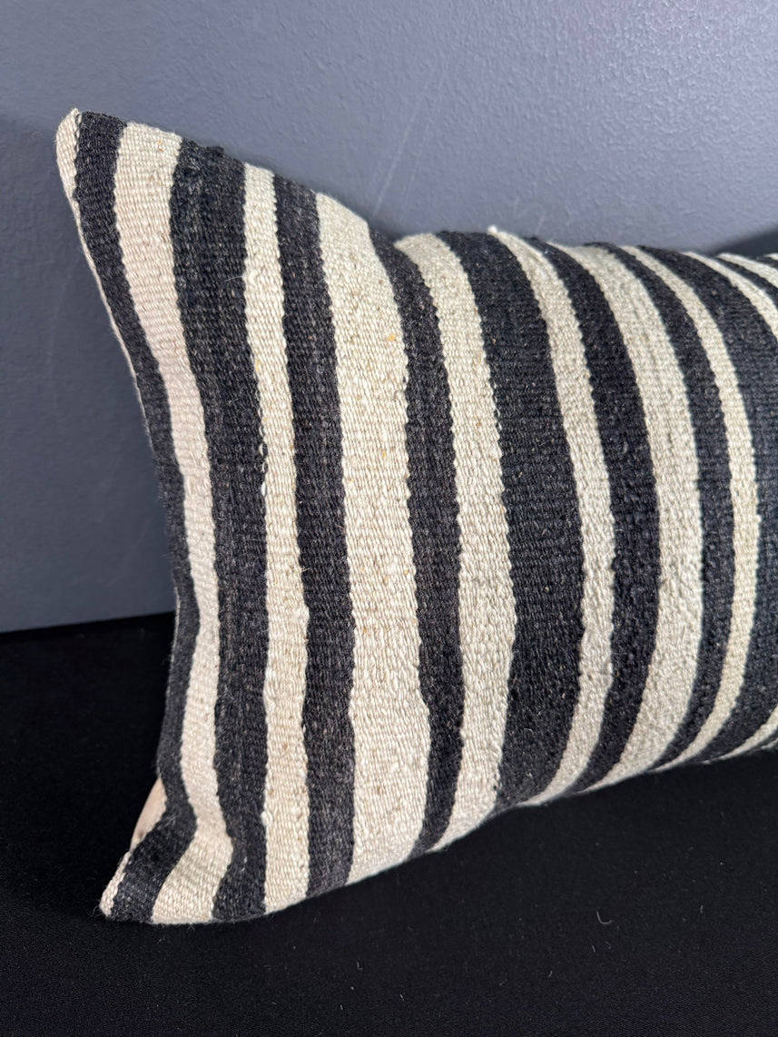 Turkish Hemp Pillow Cushion Natural Beige Black Pillow Cushion Cover 16" x 24" #30049