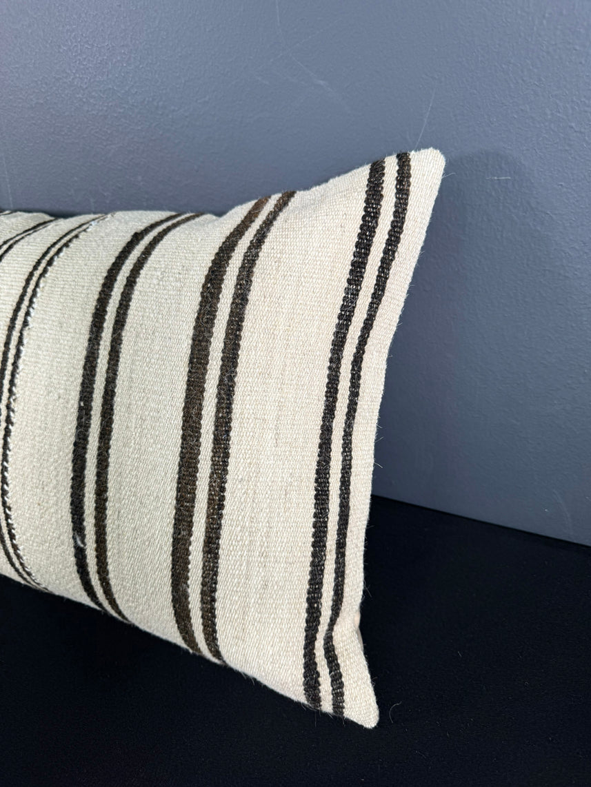Turkish Hemp Pillow Cushion Natural Beige Black Pillow Cushion Cover 16" x 24" #30051