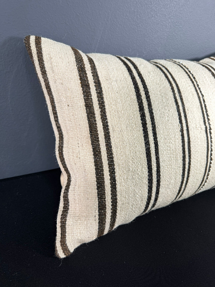 Turkish Hemp Pillow Cushion Natural Beige Black Pillow Cushion Cover 16" x 24" #30051