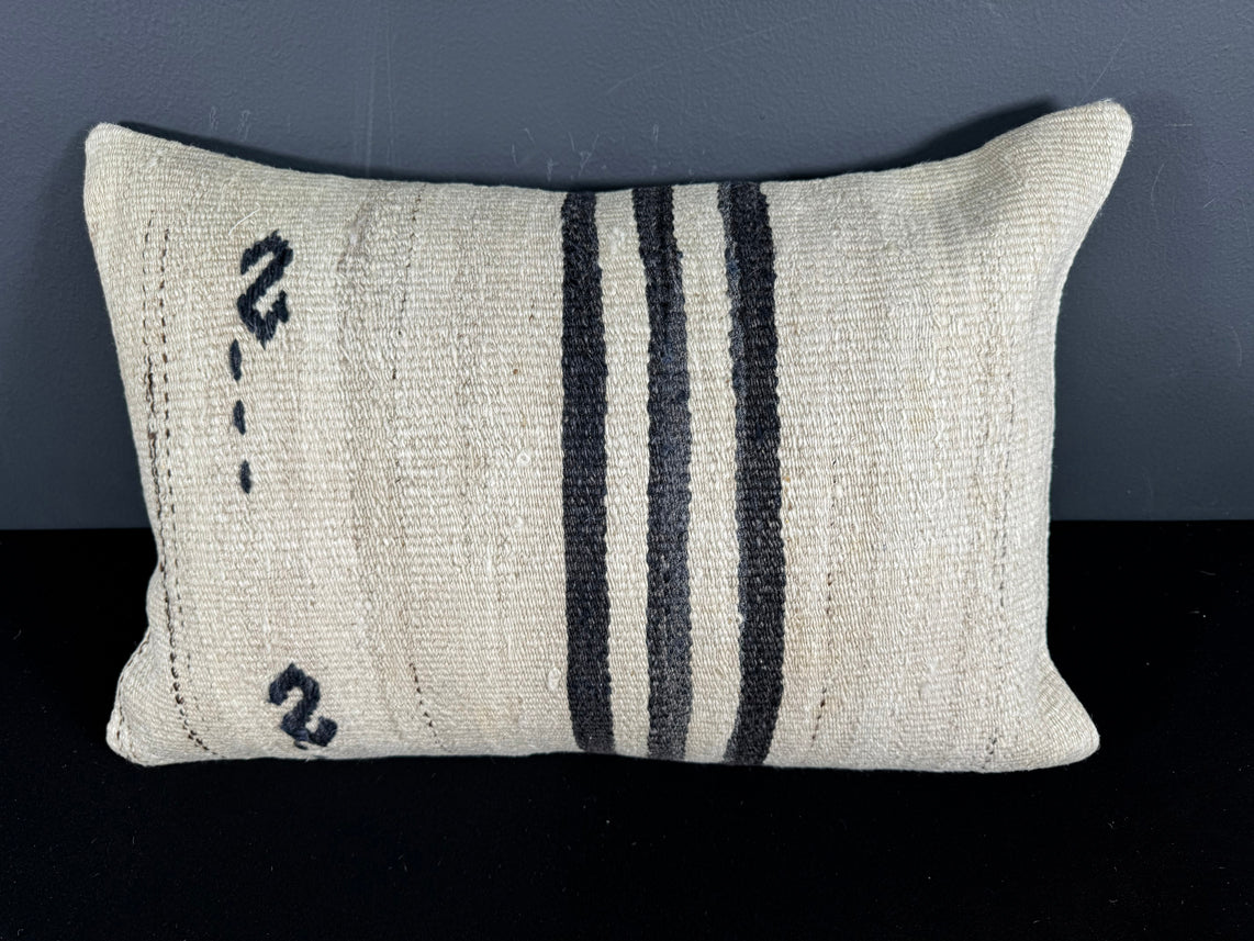 Turkish Hemp Pillow Cushion Natural Beige Black Pillow Cushion Cover 16" x 24" #30012