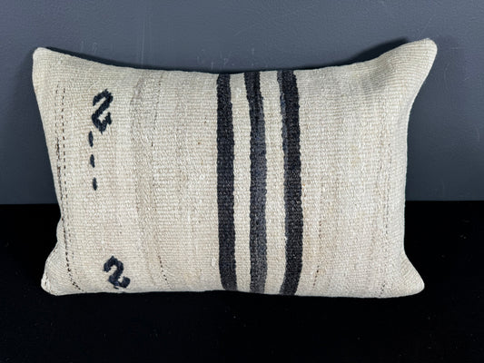 Turkish Hemp Pillow Cushion Natural Beige Black Pillow Cushion Cover 16" x 24" #30012