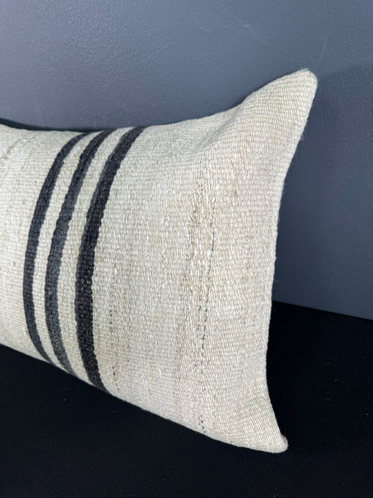Turkish Hemp Pillow Cushion Natural Beige Black Pillow Cushion Cover 16" x 24" #30012