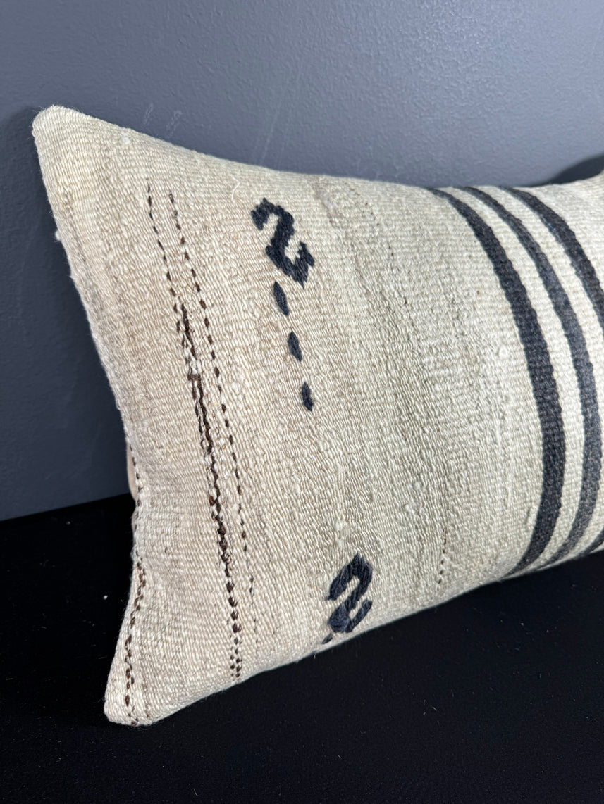 Turkish Hemp Pillow Cushion Natural Beige Black Pillow Cushion Cover 16" x 24" #30012