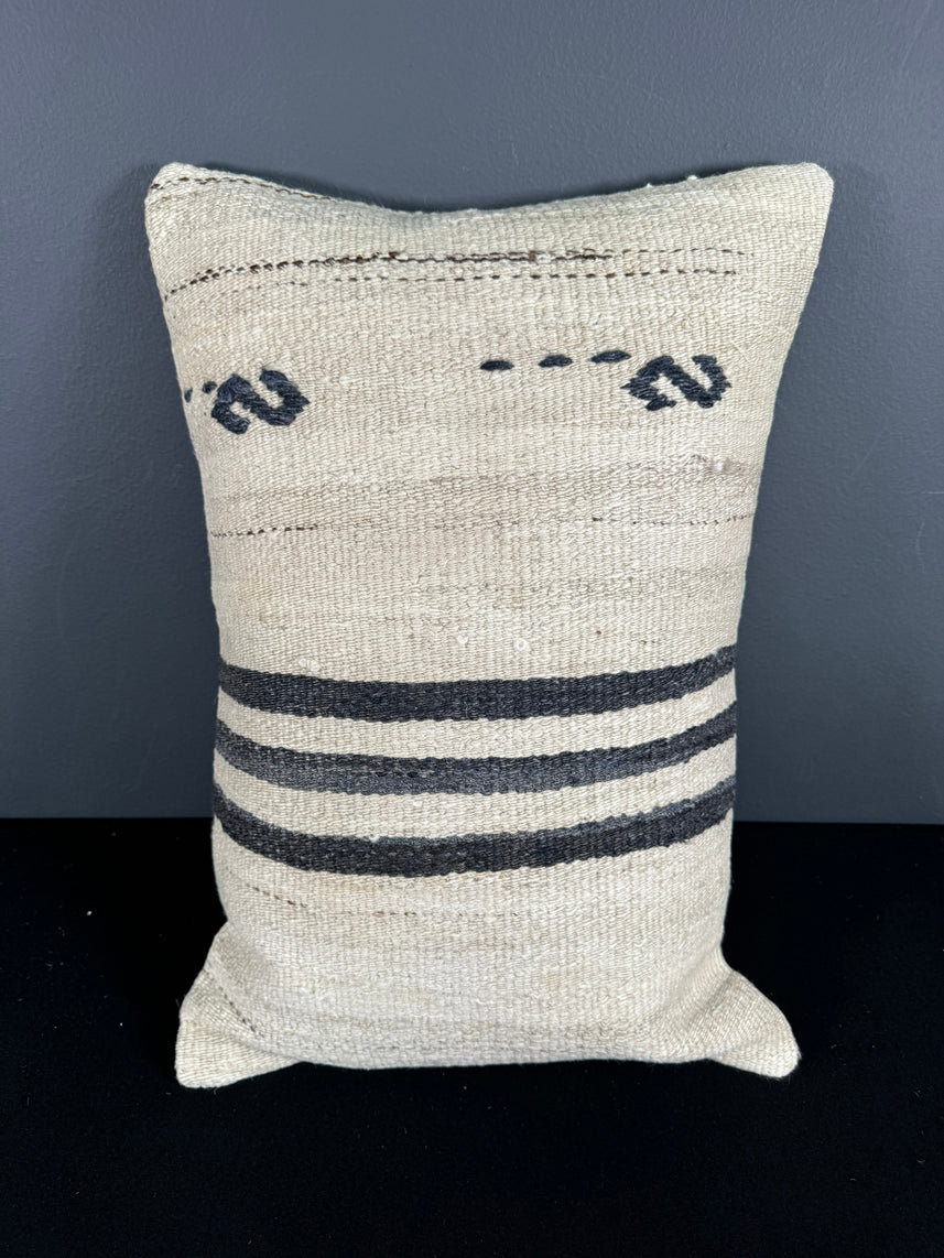 Turkish Hemp Pillow Cushion Natural Beige Black Pillow Cushion Cover 16" x 24" #30012