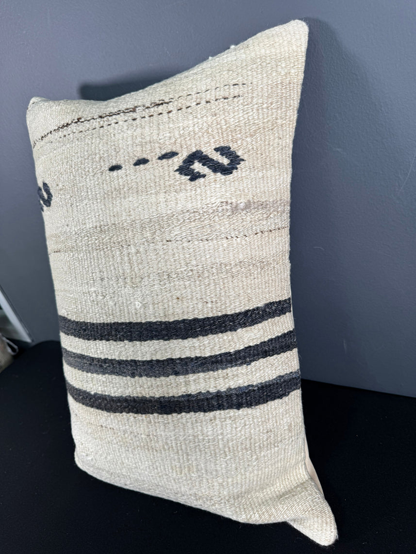 Turkish Hemp Pillow Cushion Natural Beige Black Pillow Cushion Cover 16" x 24" #30012