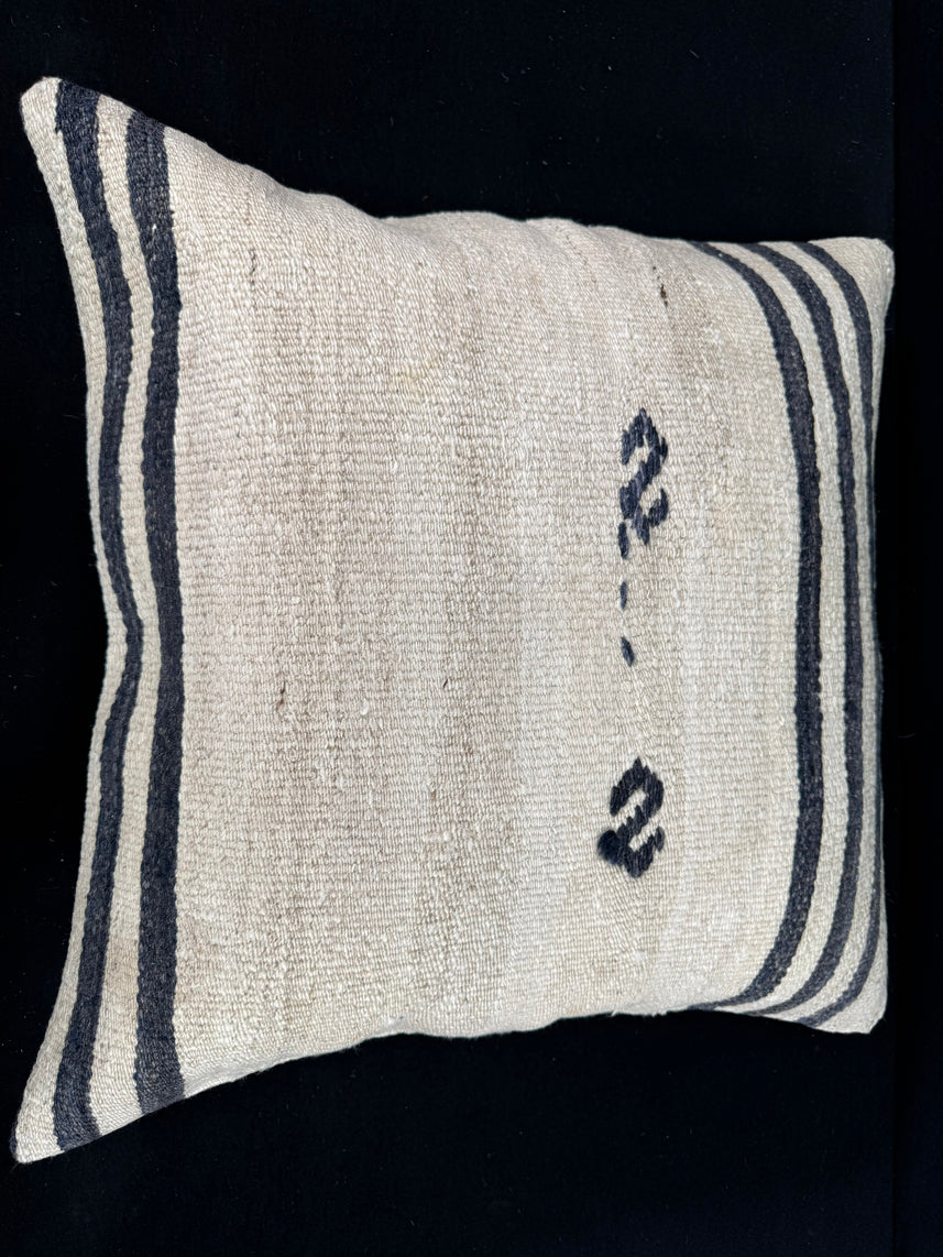 Turkish Hemp Pillow Cushion Natural Beige Black Pillow Cushion Cover 24x24 #30428