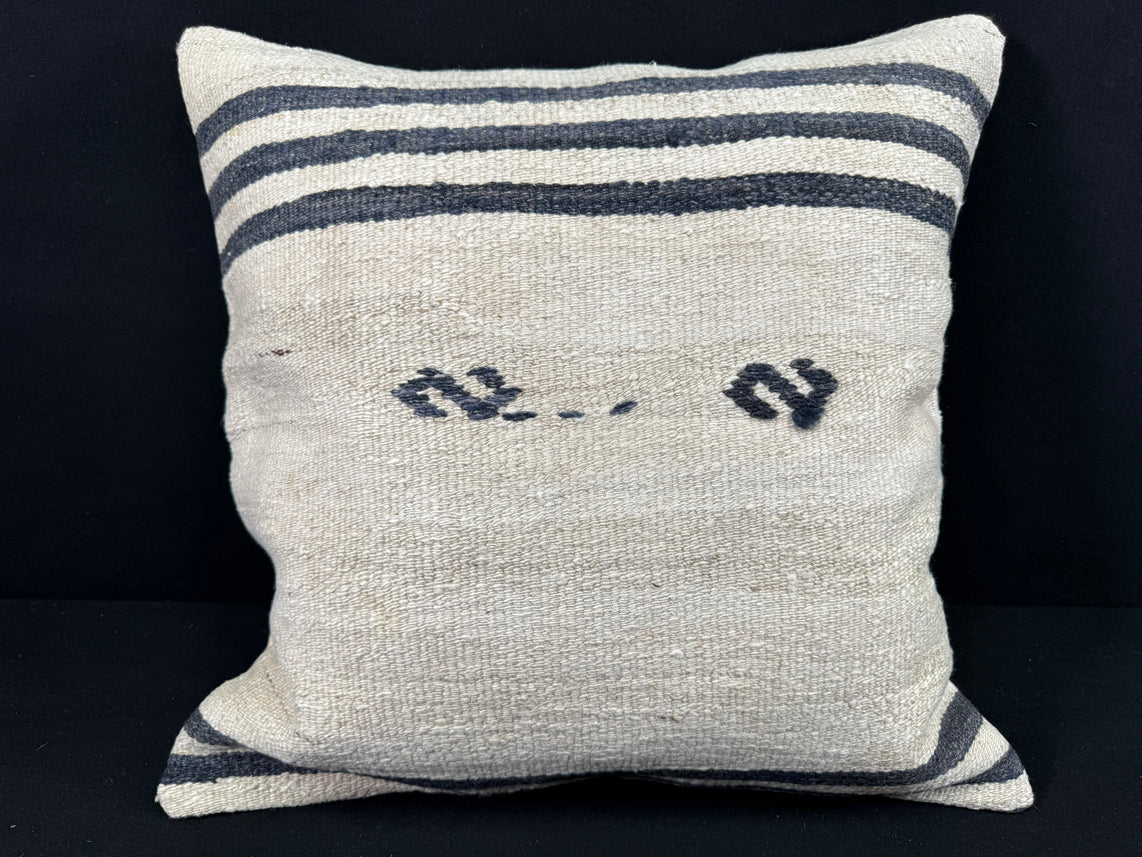Turkish Hemp Pillow Cushion Natural Beige Black Pillow Cushion Cover 24x24 #30428