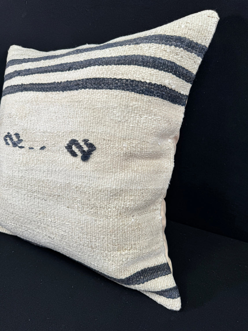Turkish Hemp Pillow Cushion Natural Beige Black Pillow Cushion Cover 24x24 #30428