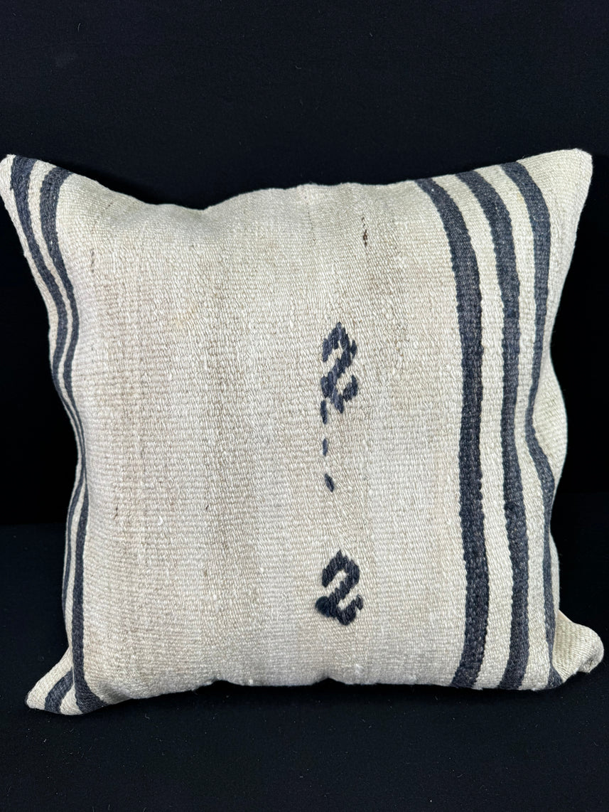 Turkish Hemp Pillow Cushion Natural Beige Black Pillow Cushion Cover 24x24 #30428