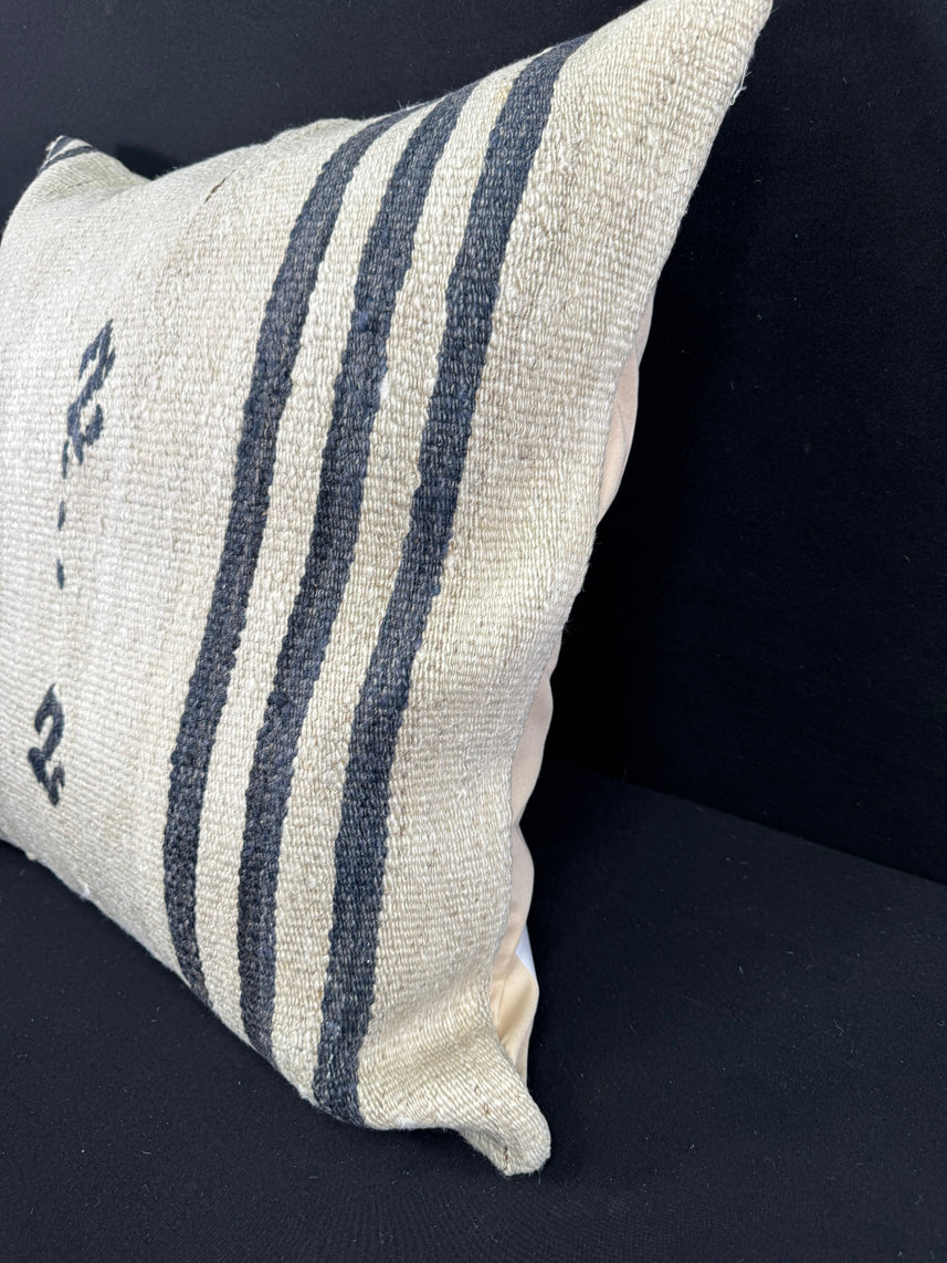 Turkish Hemp Pillow Cushion Natural Beige Black Pillow Cushion Cover 24x24 #30428