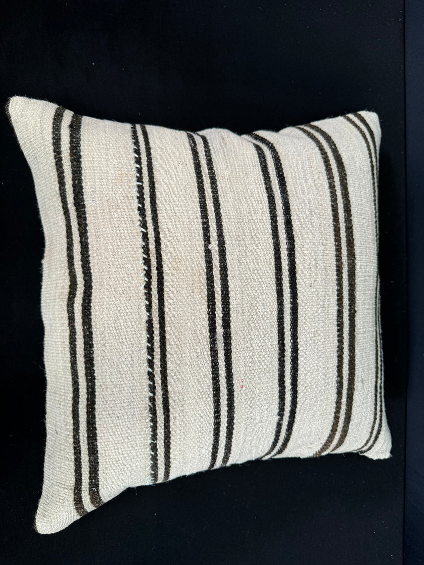 Turkish Hemp Pillow Cushion Natural Beige Black Cushion Cover 20x20 #30632