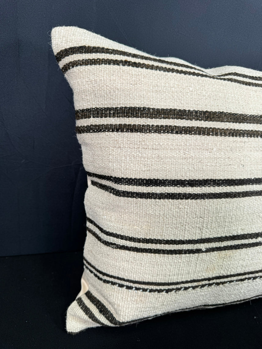 Turkish Hemp Pillow Cushion Natural Beige Black Cushion Cover 20x20 #30632