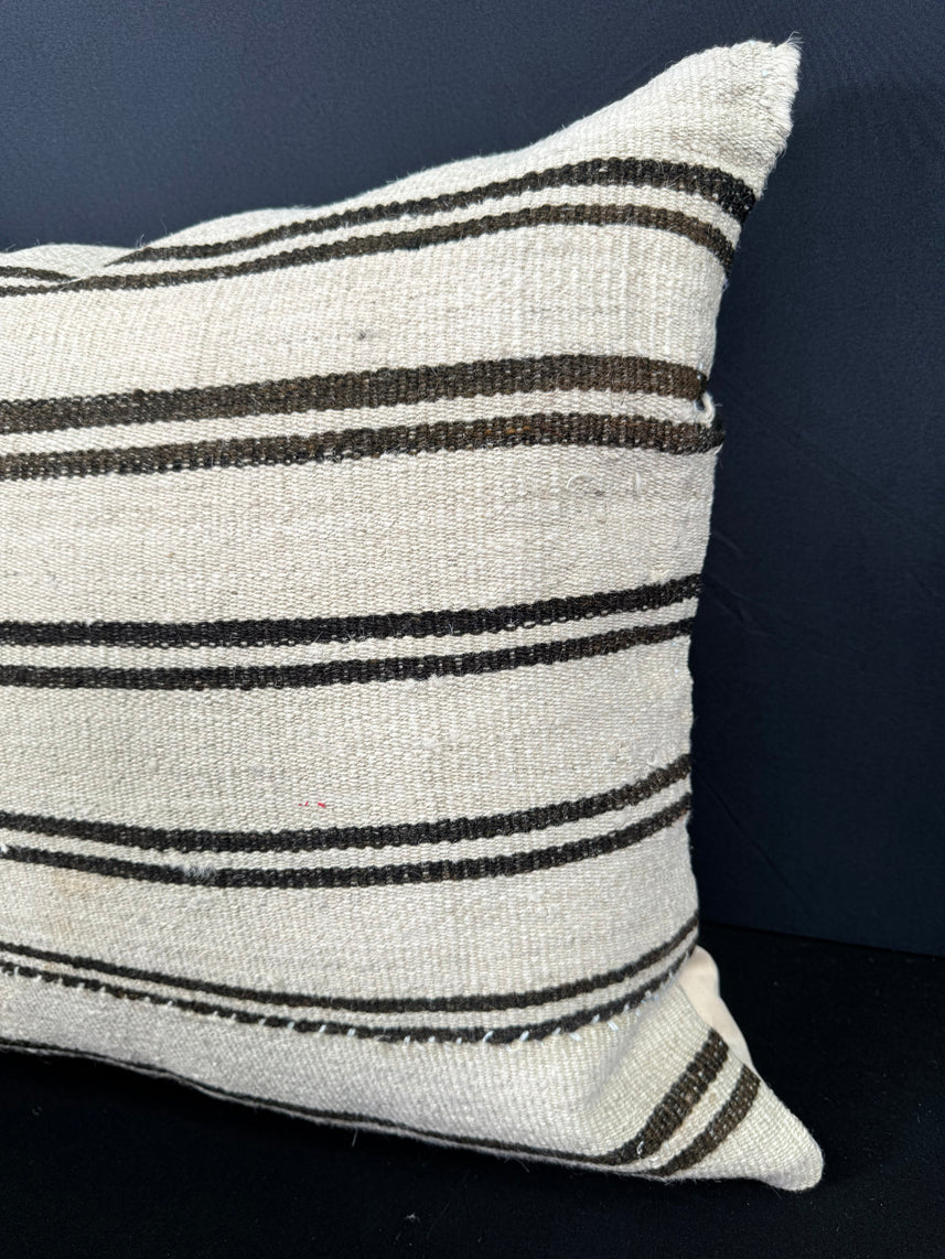 Turkish Hemp Pillow Cushion Natural Beige Black Cushion Cover 20x20 #30632