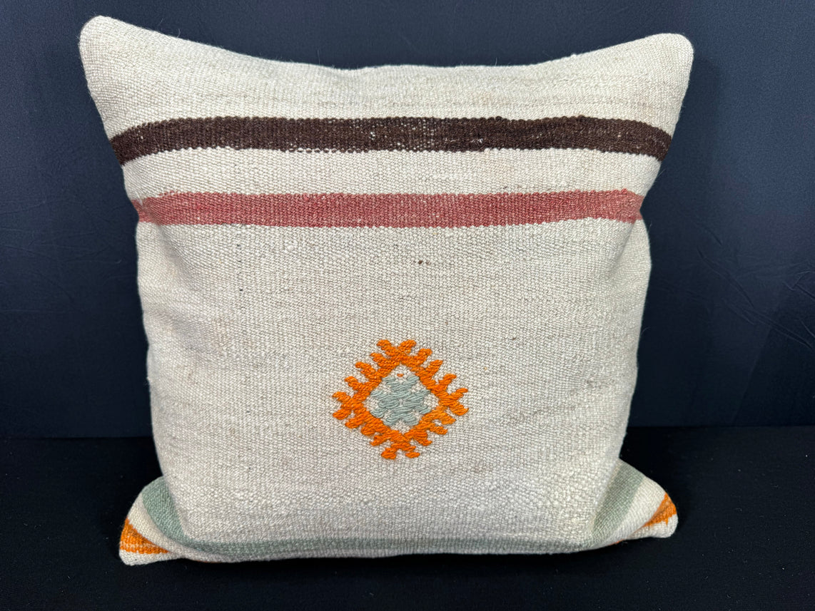 Turkish Hemp Pillow Cushion Natural Beige Orange Cushion Cover 20x20 #30581