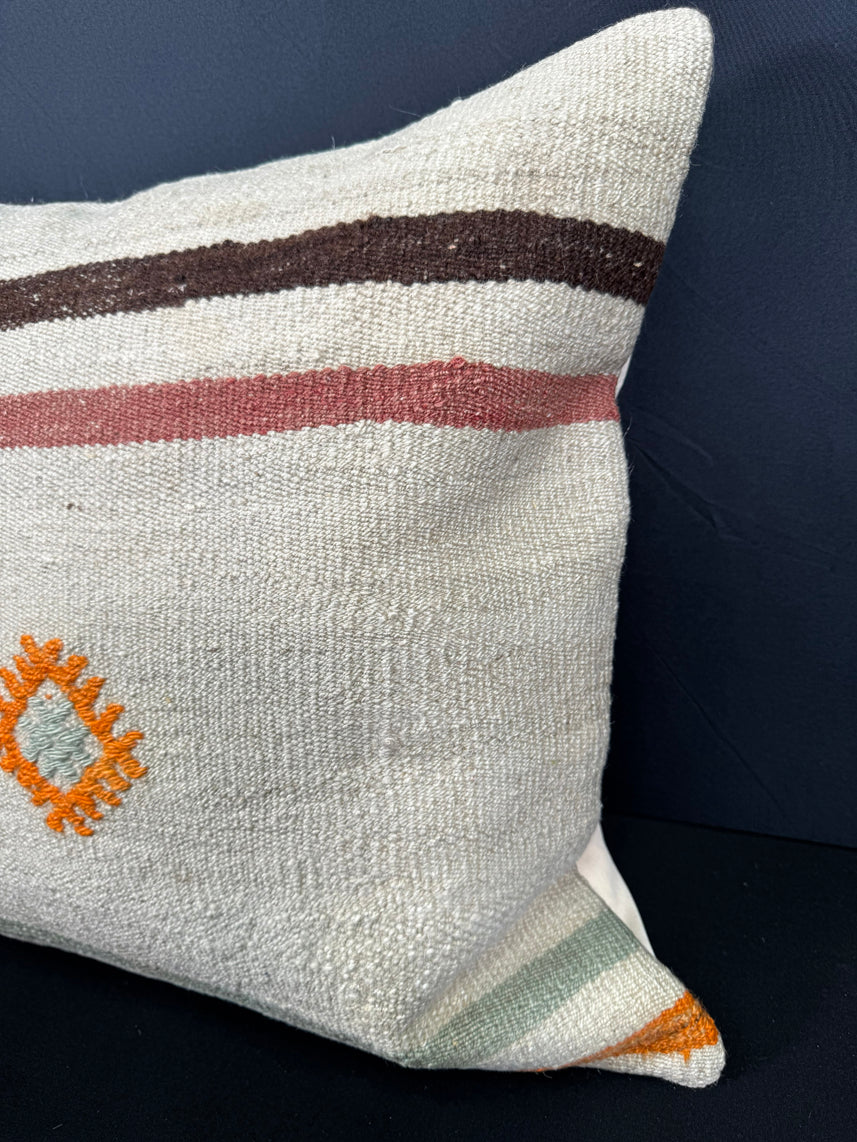 Turkish Hemp Pillow Cushion Natural Beige Orange Cushion Cover 20x20 #30581