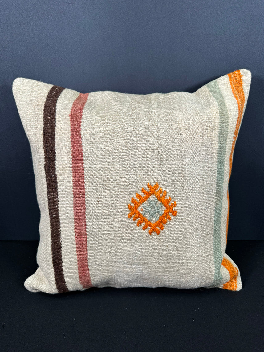 Turkish Hemp Pillow Cushion Natural Beige Orange Cushion Cover 20x20 #30581