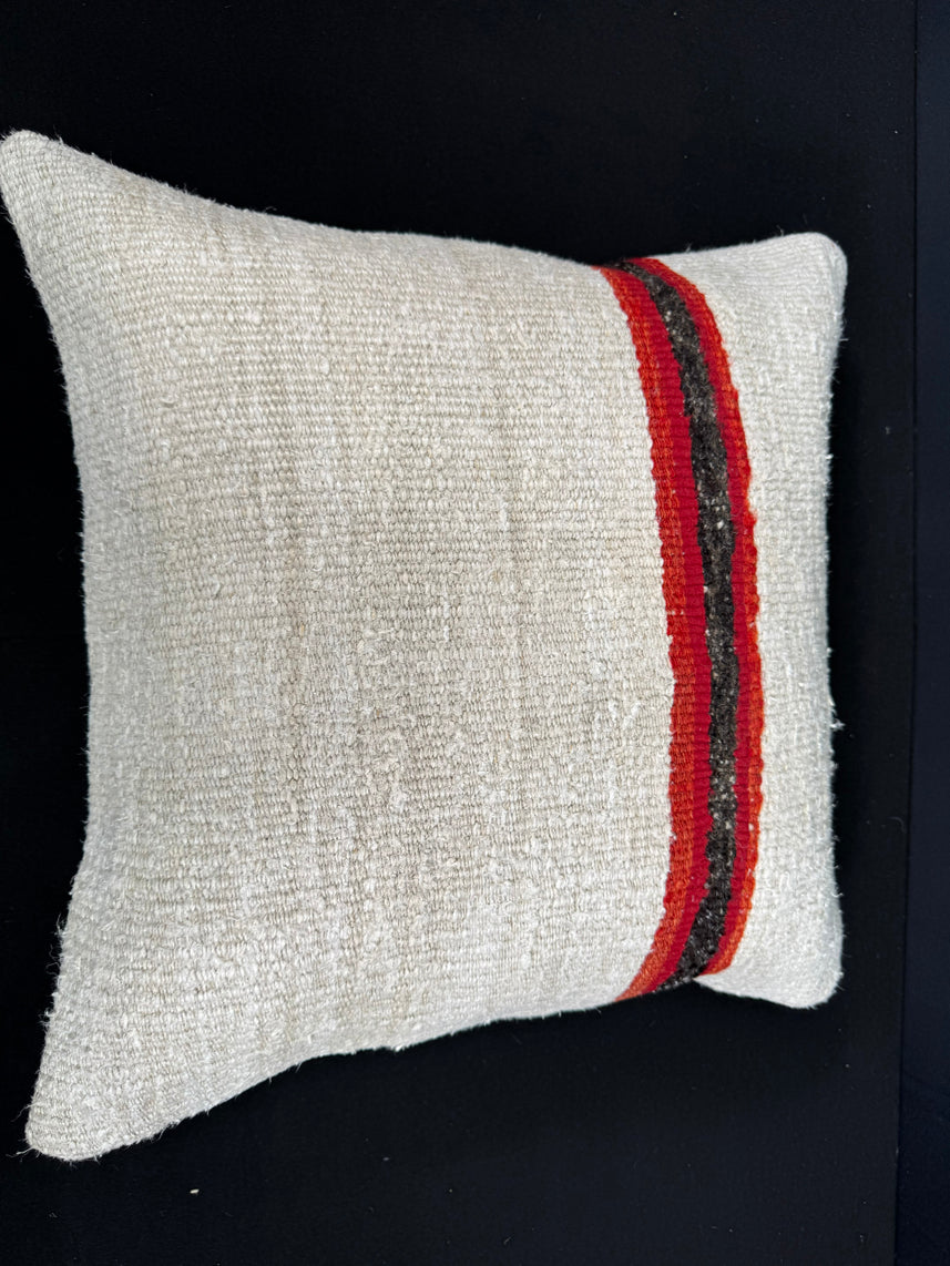 Turkish Hemp Pillow Cushion Natural Beige Red Cushion Cover 20x20 #30584