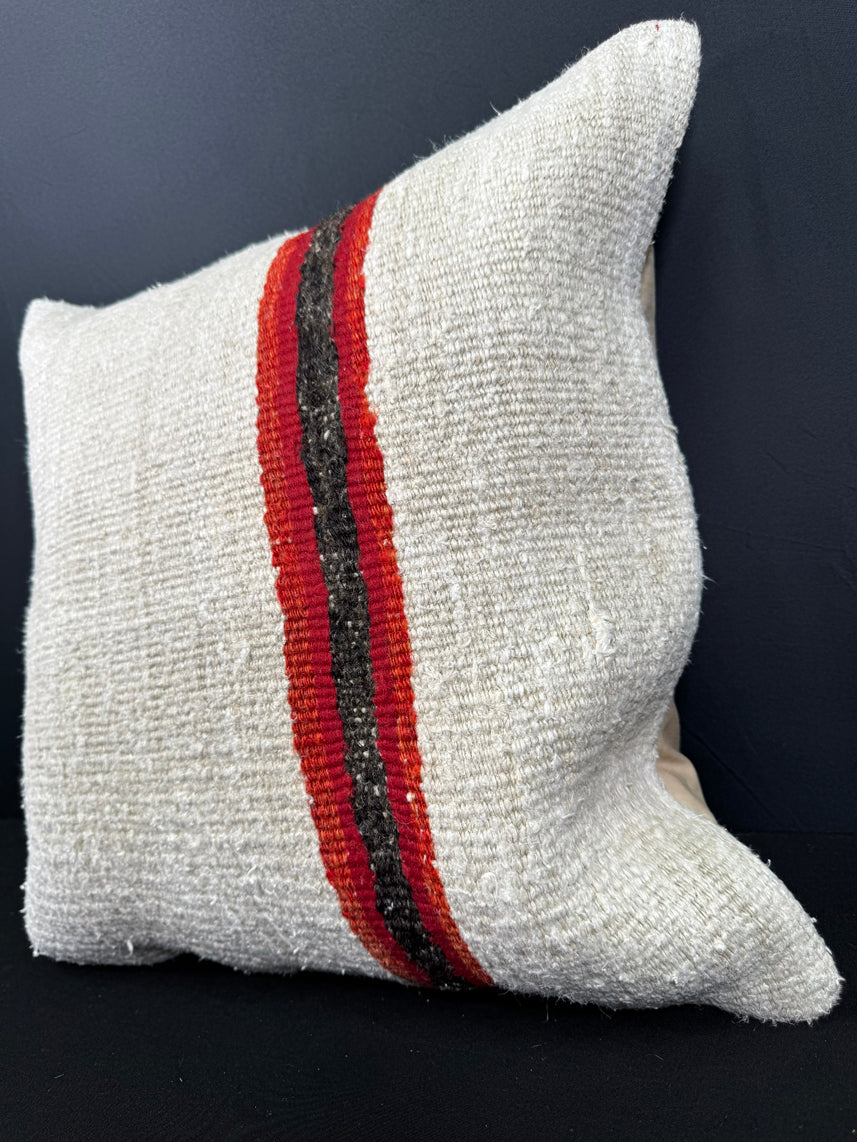Turkish Hemp Pillow Cushion Natural Beige Red Cushion Cover 20x20 #30584