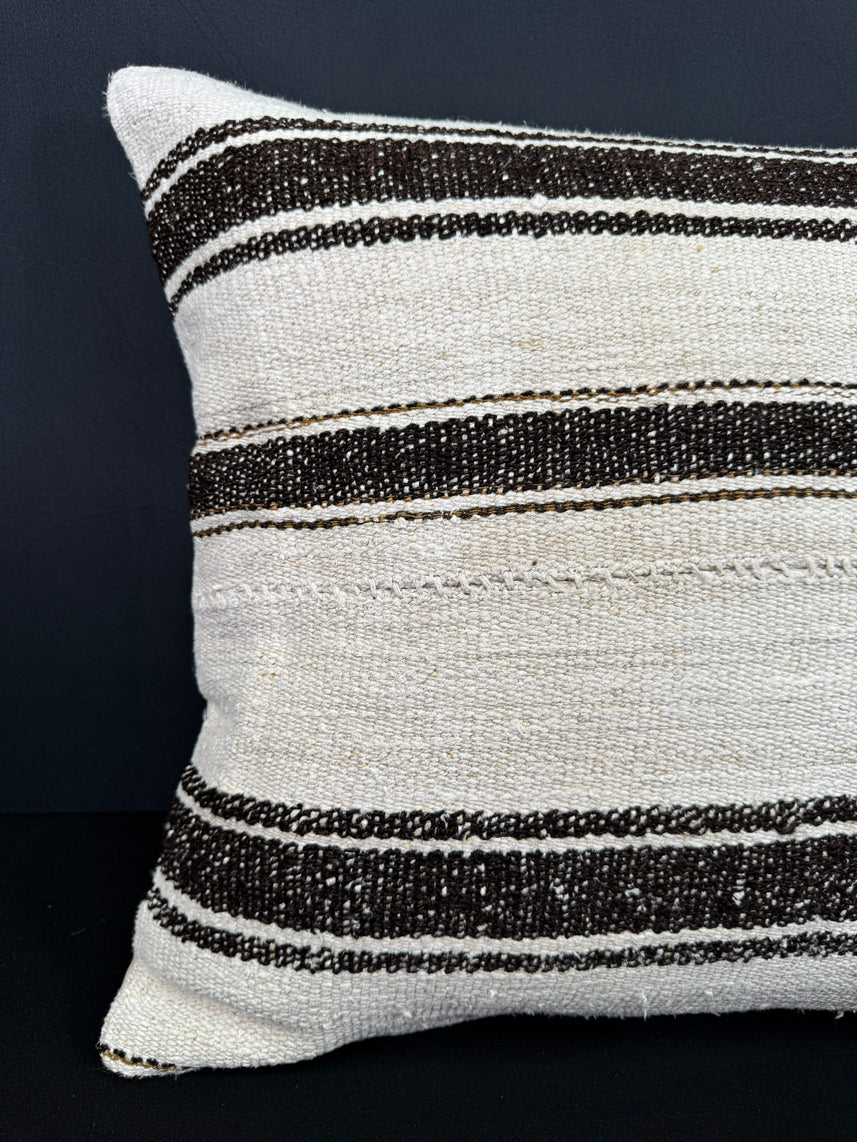 Turkish Hemp Pillow Cushion Natural Beige Black Cushion Cover 20x20 #30667