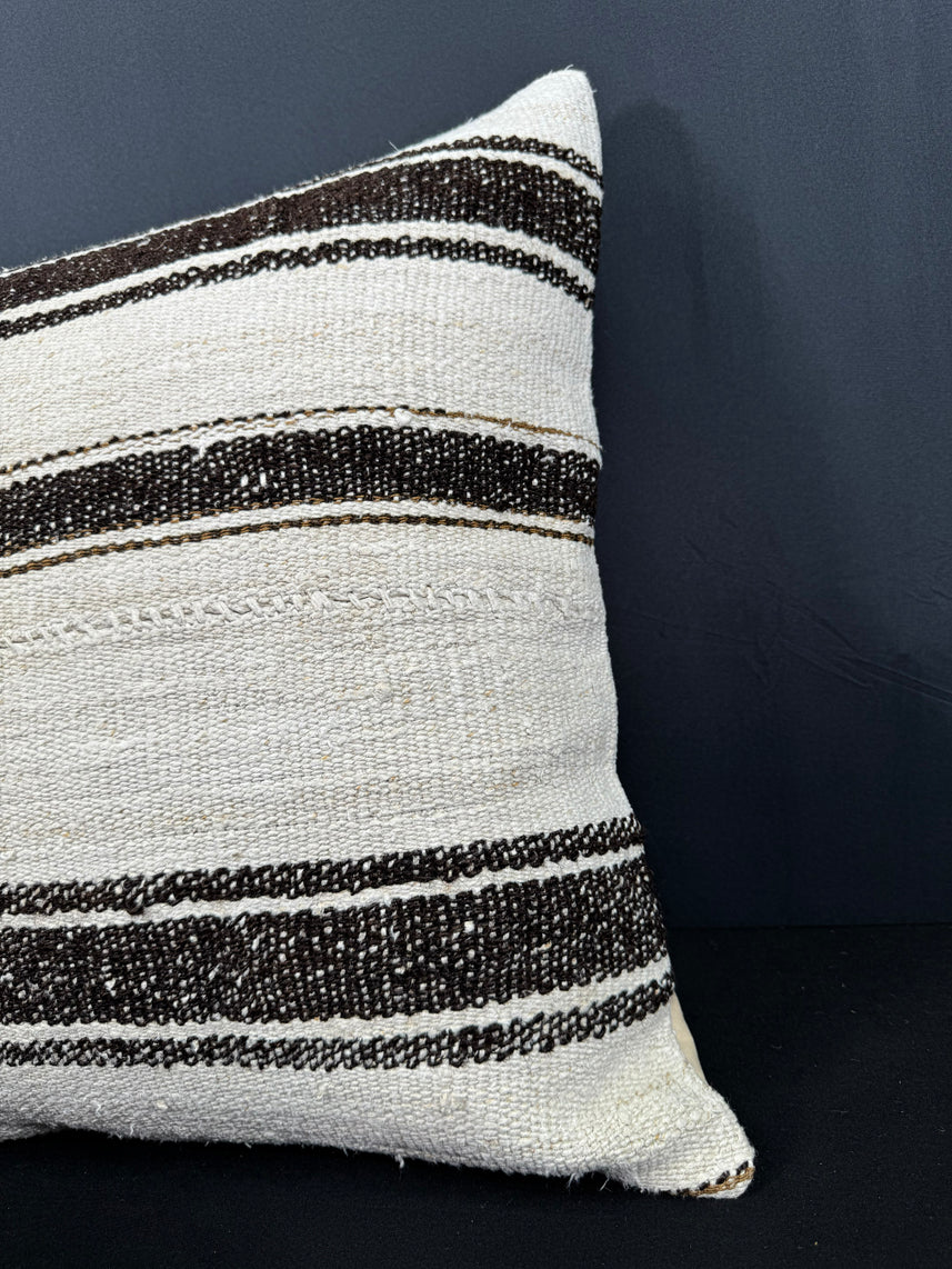 Turkish Hemp Pillow Cushion Natural Beige Black Cushion Cover 20x20 #30667