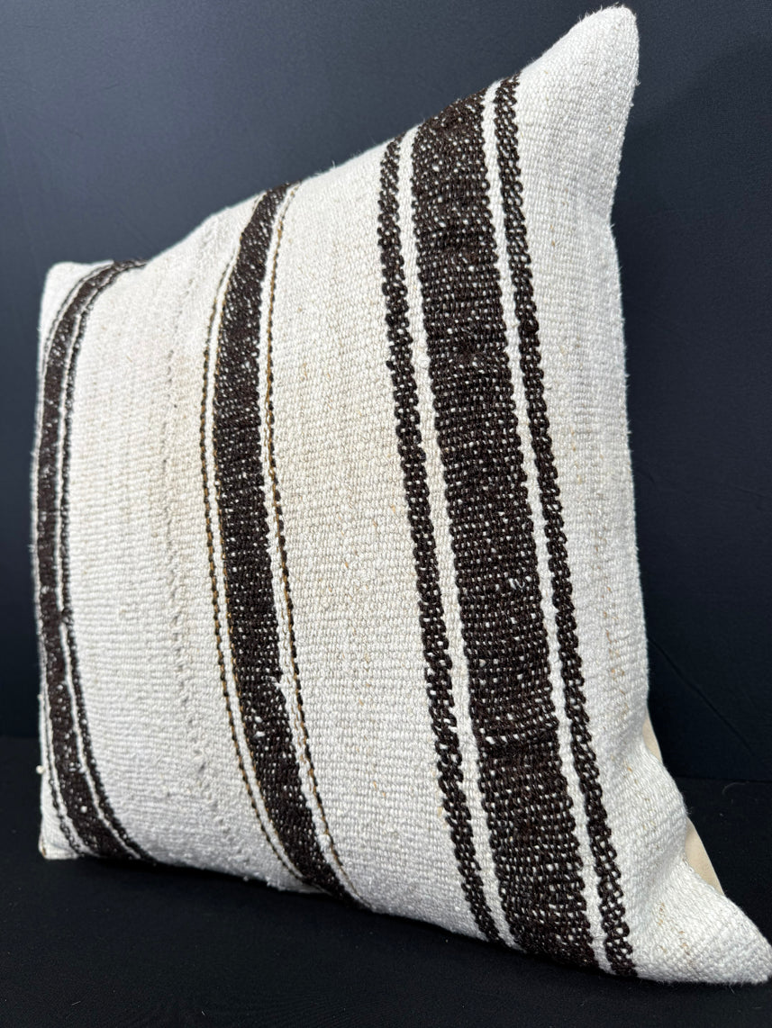Turkish Hemp Pillow Cushion Natural Beige Black Cushion Cover 20x20 #30667