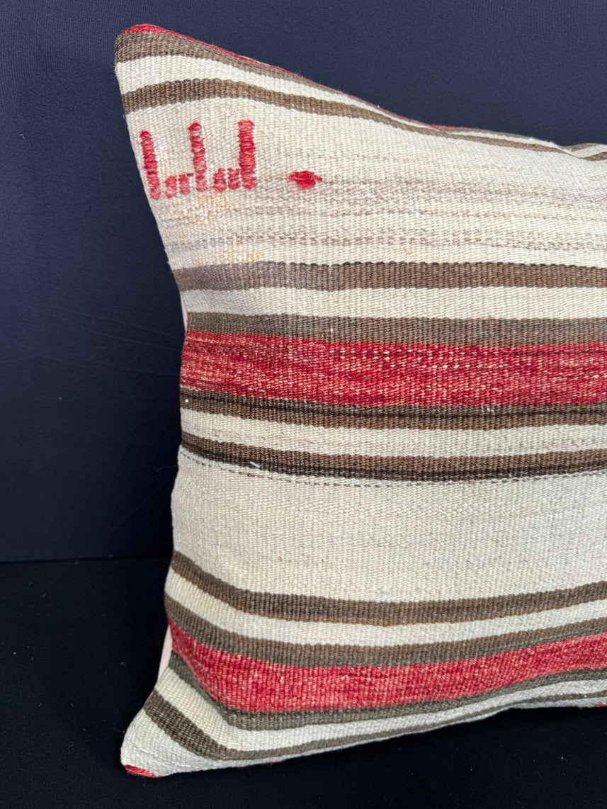 Turkish Hemp Pillow Cushion Natural Beige Red Cushion Cover 20x20 #30608