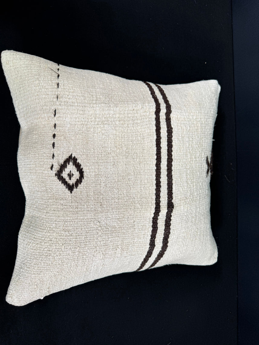 Turkish Hemp Pillow Cushion Natural Beige Black Cushion Cover 20x20 #30671