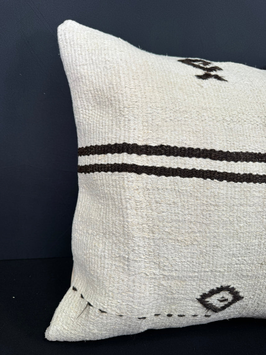 Turkish Hemp Pillow Cushion Natural Beige Black Cushion Cover 20x20 #30671