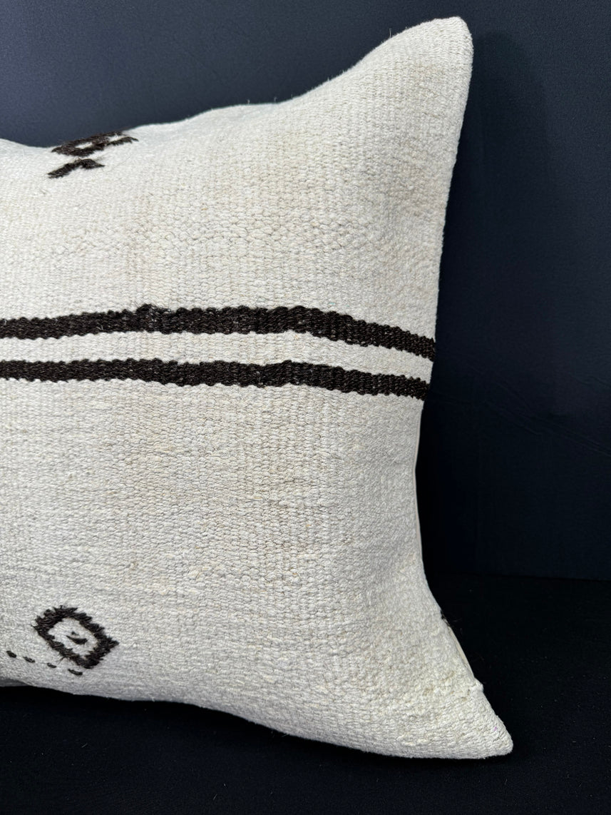Turkish Hemp Pillow Cushion Natural Beige Black Cushion Cover 20x20 #30671