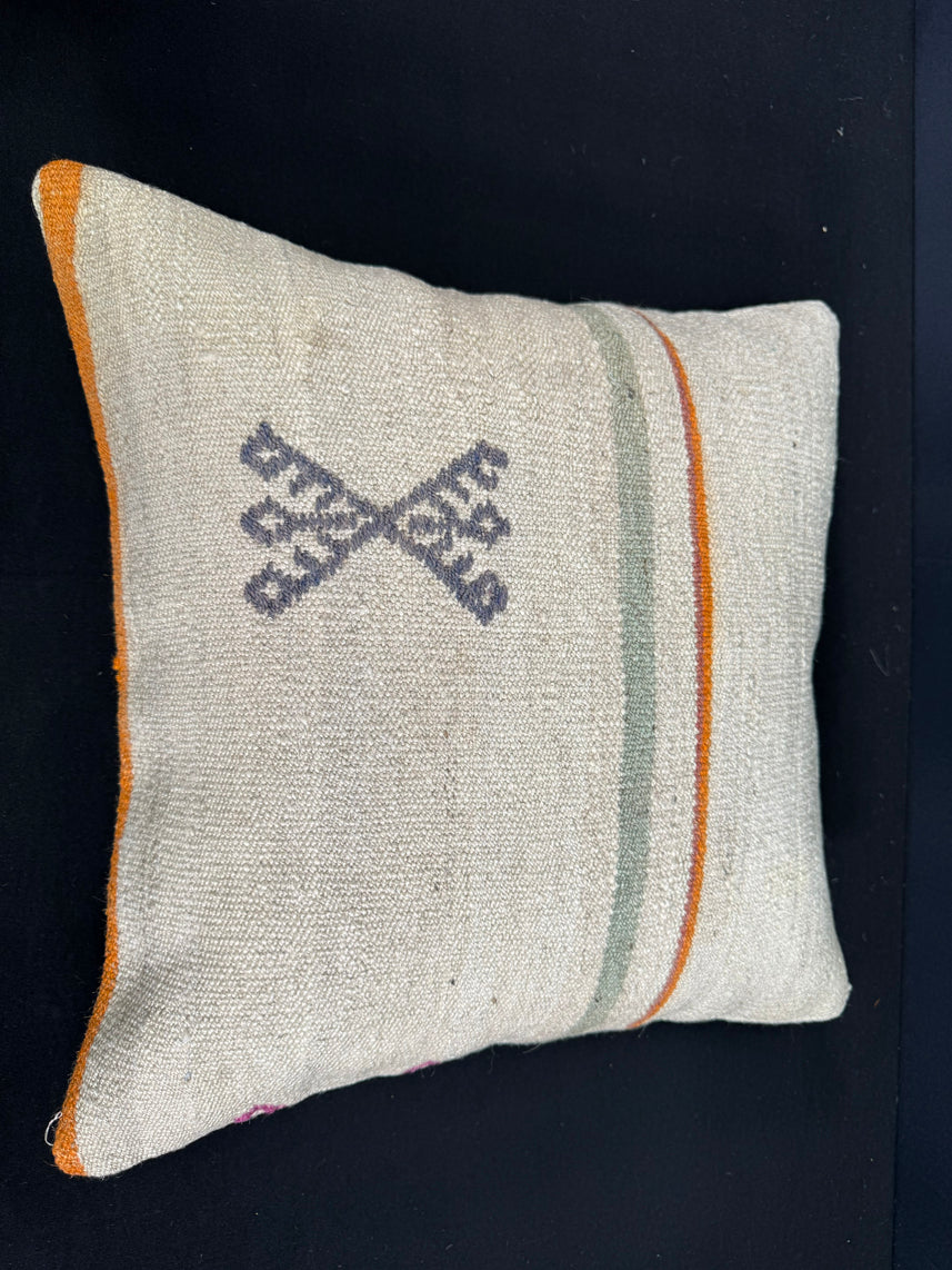 Turkish Hemp Pillow Cushion Natural Beige Orange Cushion Cover 20x20 #30533