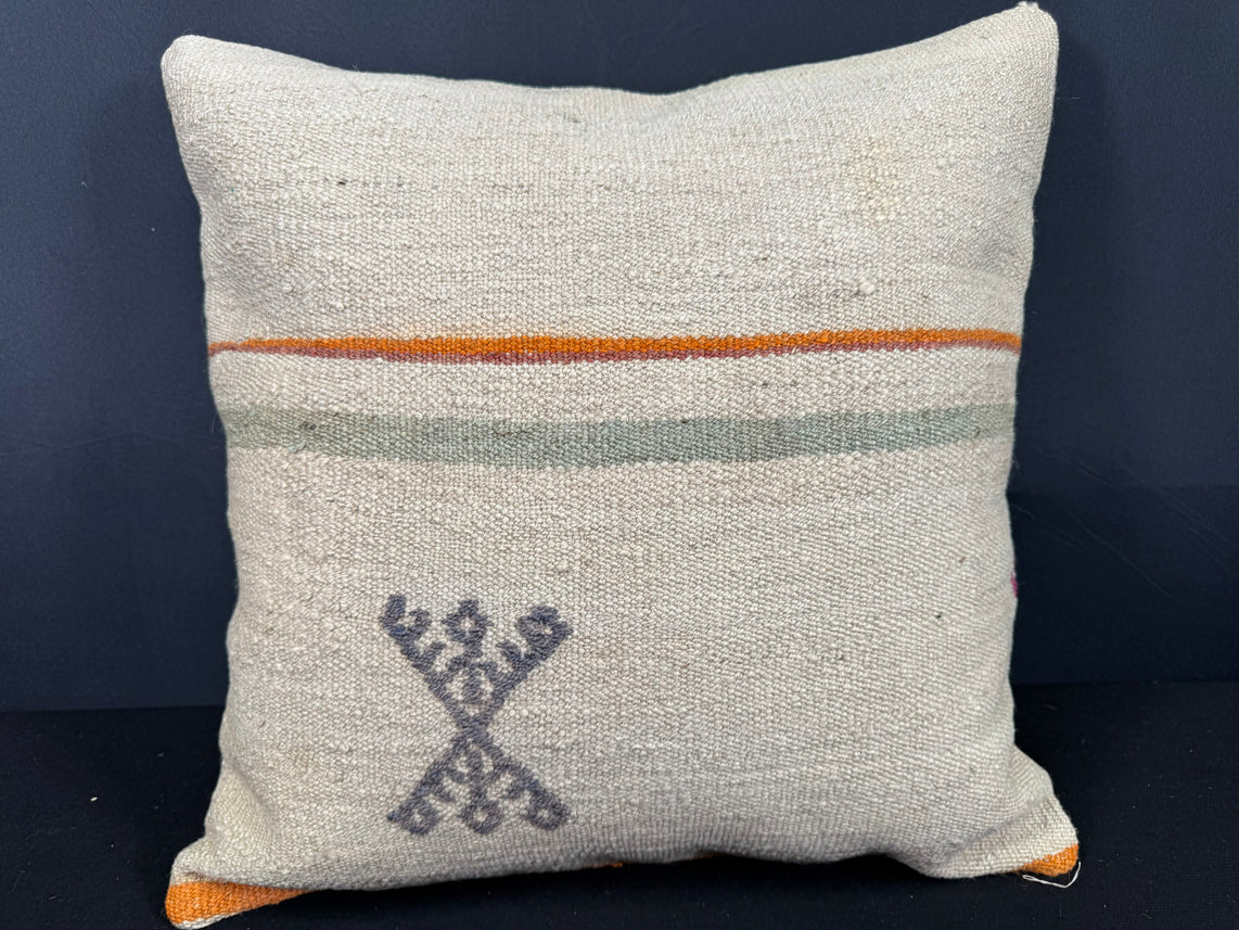Turkish Hemp Pillow Cushion Natural Beige Orange Cushion Cover 20x20 #30533