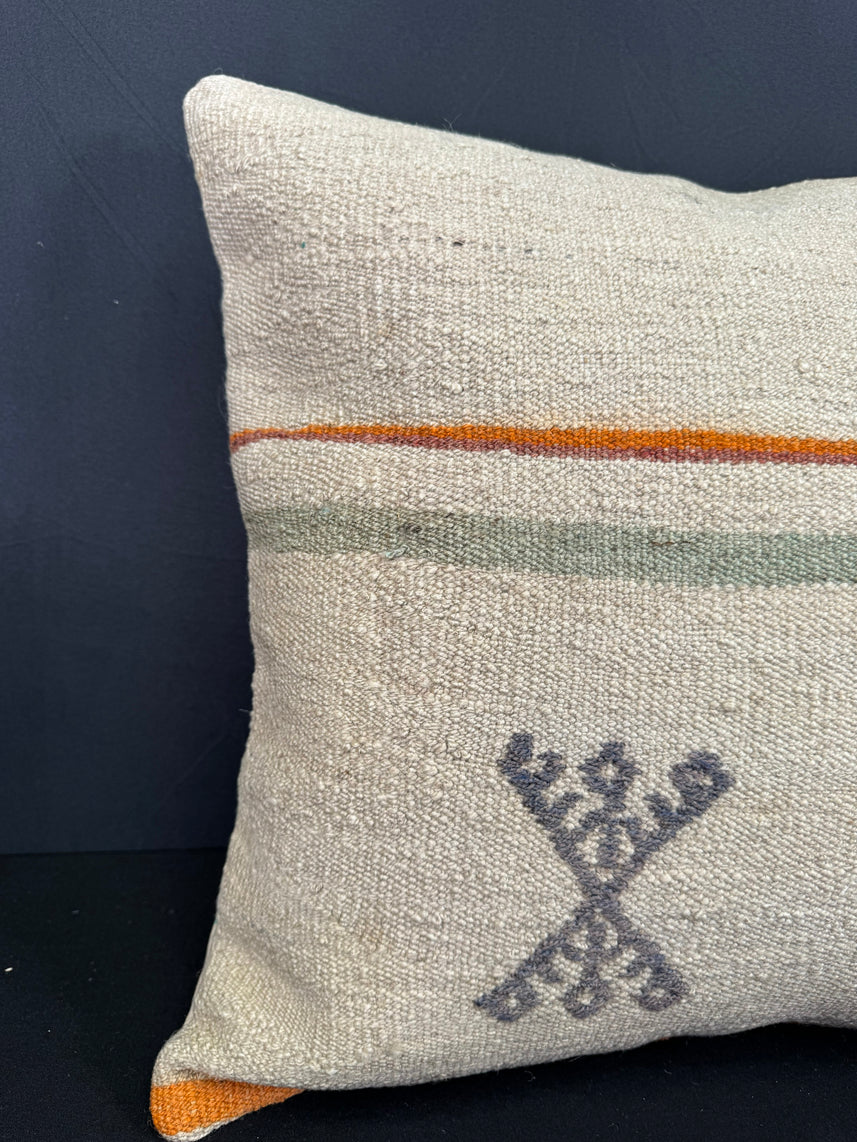 Turkish Hemp Pillow Cushion Natural Beige Orange Cushion Cover 20x20 #30533