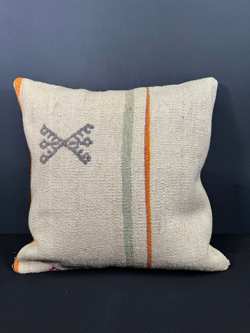 Turkish Hemp Pillow Cushion Natural Beige Orange Cushion Cover 20x20 #30533