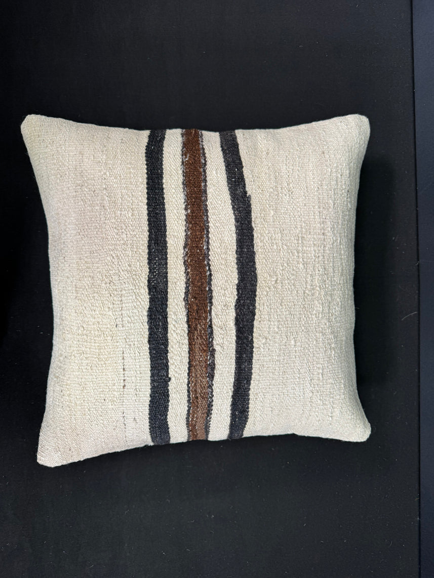 Turkish Hemp Pillow Cushion Natural Beige Black Cushion Cover 20x20 #30645