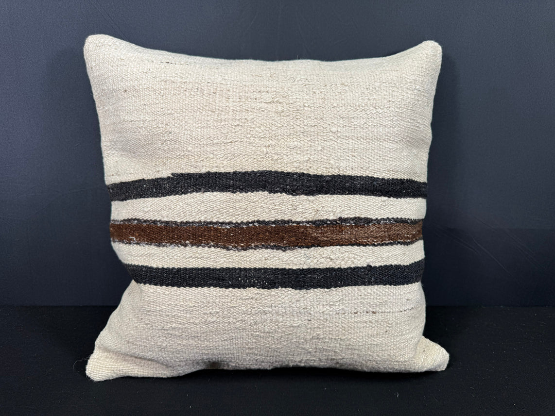 Turkish Hemp Pillow Cushion Natural Beige Black Cushion Cover 20x20 #30645
