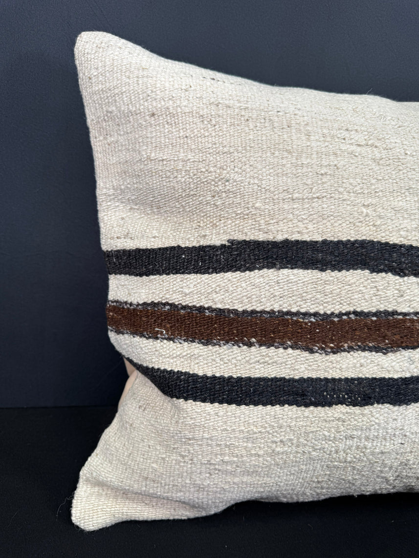 Turkish Hemp Pillow Cushion Natural Beige Black Cushion Cover 20x20 #30645