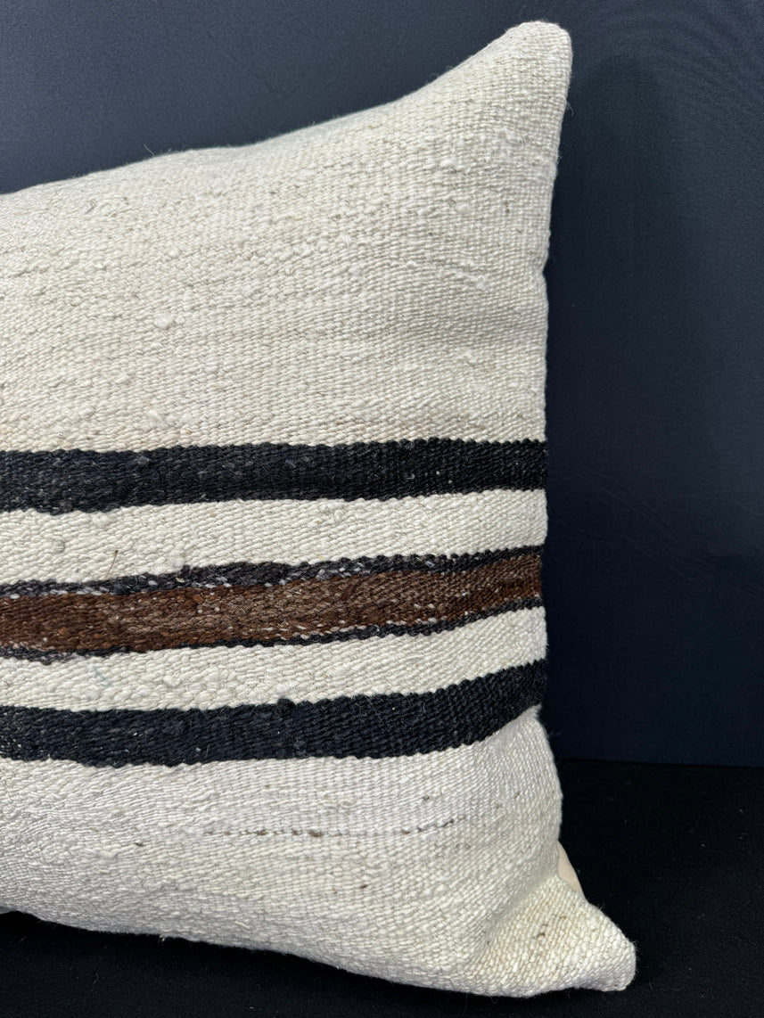 Turkish Hemp Pillow Cushion Natural Beige Black Cushion Cover 20x20 #30645