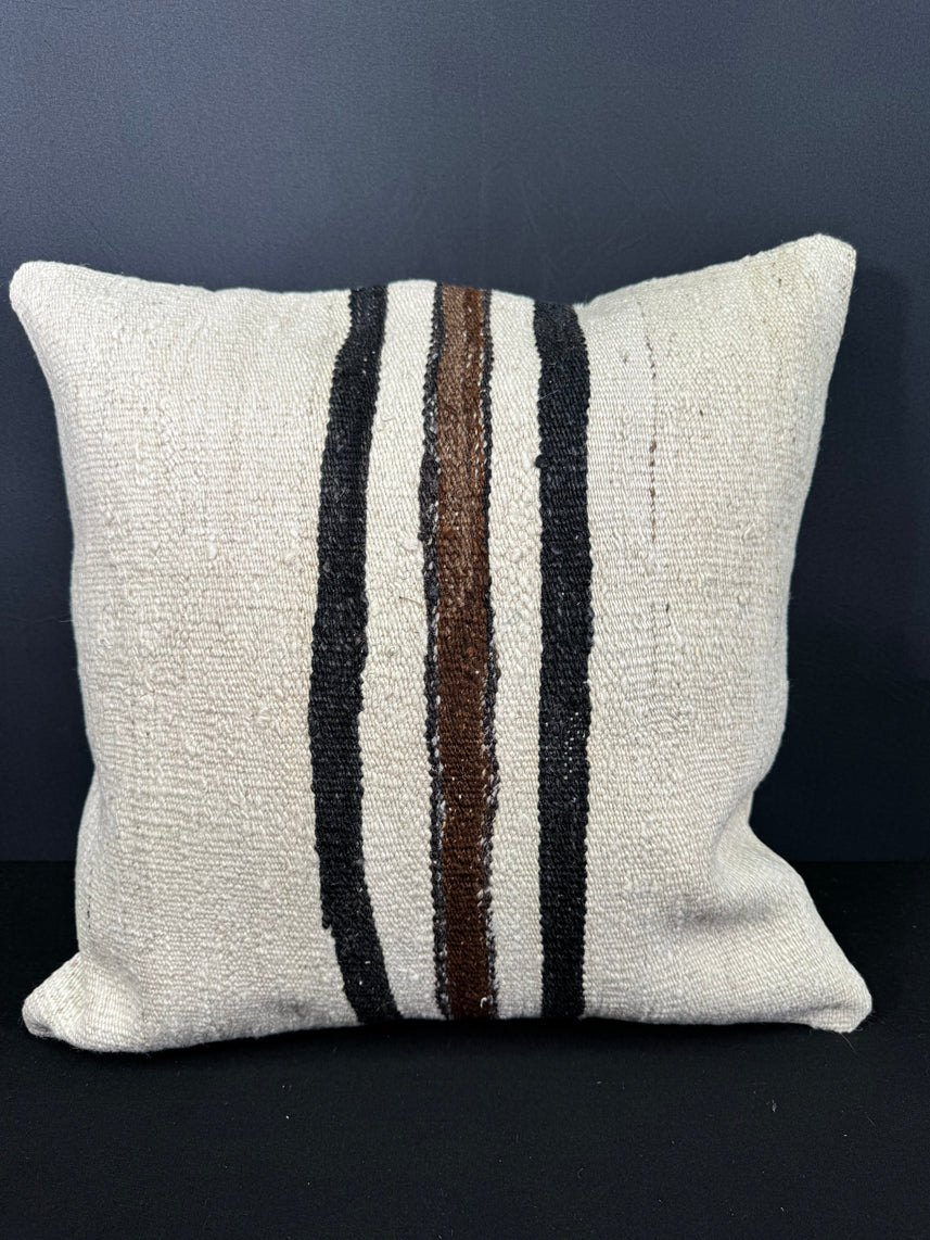 Turkish Hemp Pillow Cushion Natural Beige Black Cushion Cover 20x20 #30645