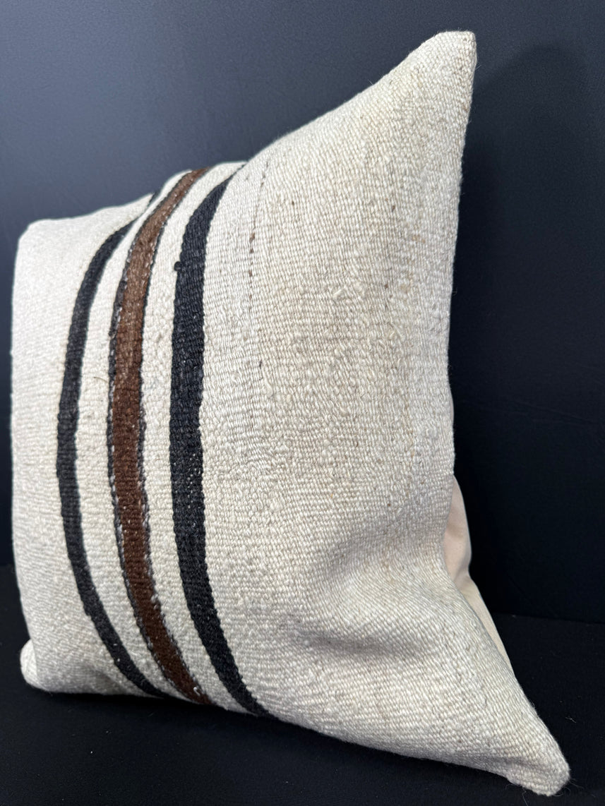 Turkish Hemp Pillow Cushion Natural Beige Black Cushion Cover 20x20 #30645