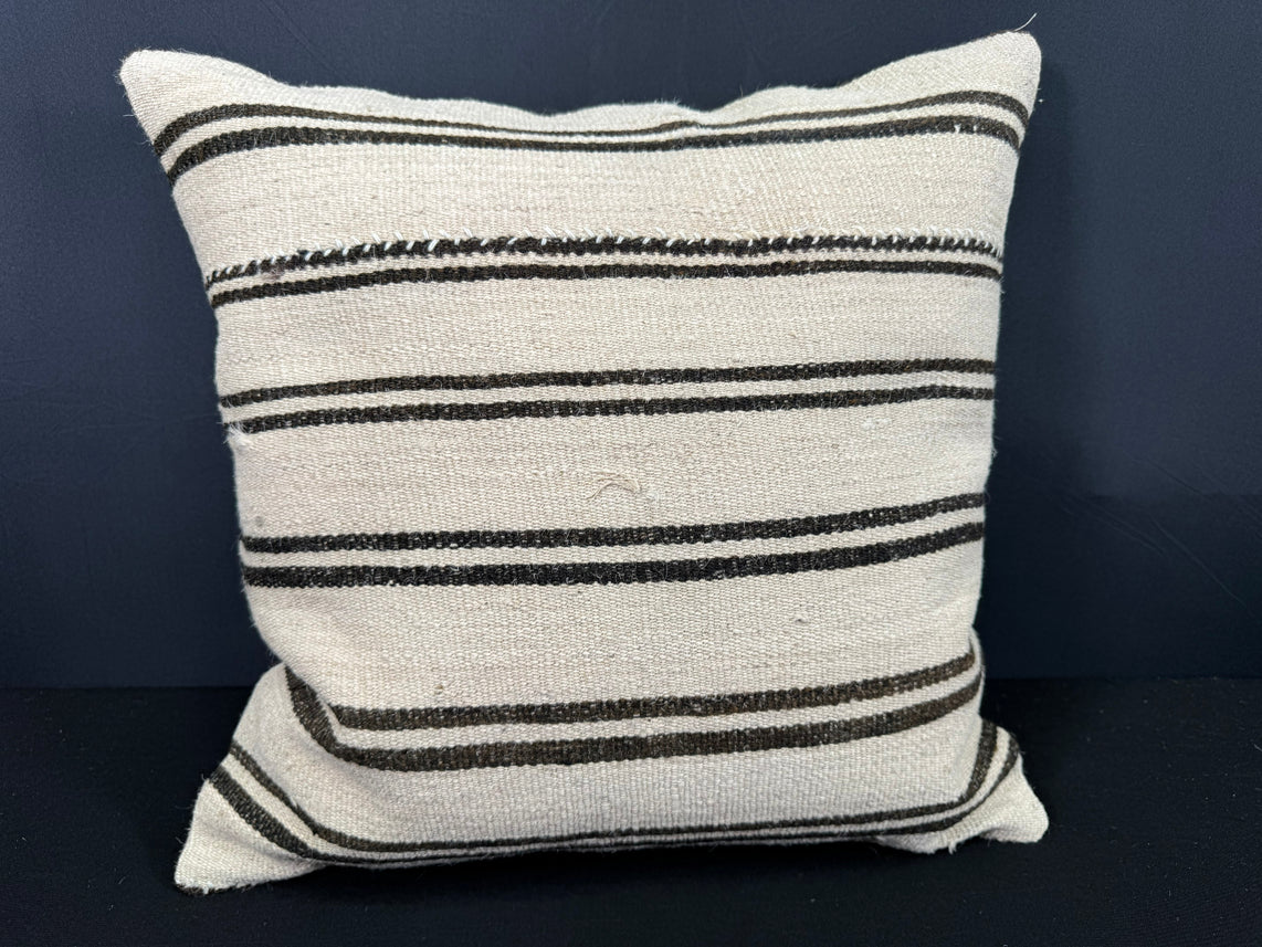 Turkish Hemp Pillow Cushion Natural Beige Black Cushion Cover 20x20 #30631