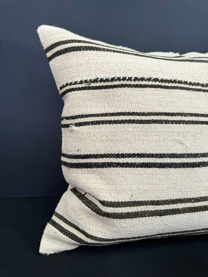 Turkish Hemp Pillow Cushion Natural Beige Black Cushion Cover 20x20 #30631