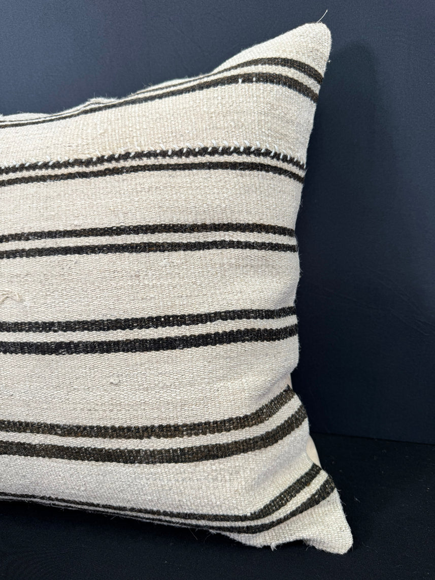 Turkish Hemp Pillow Cushion Natural Beige Black Cushion Cover 20x20 #30631