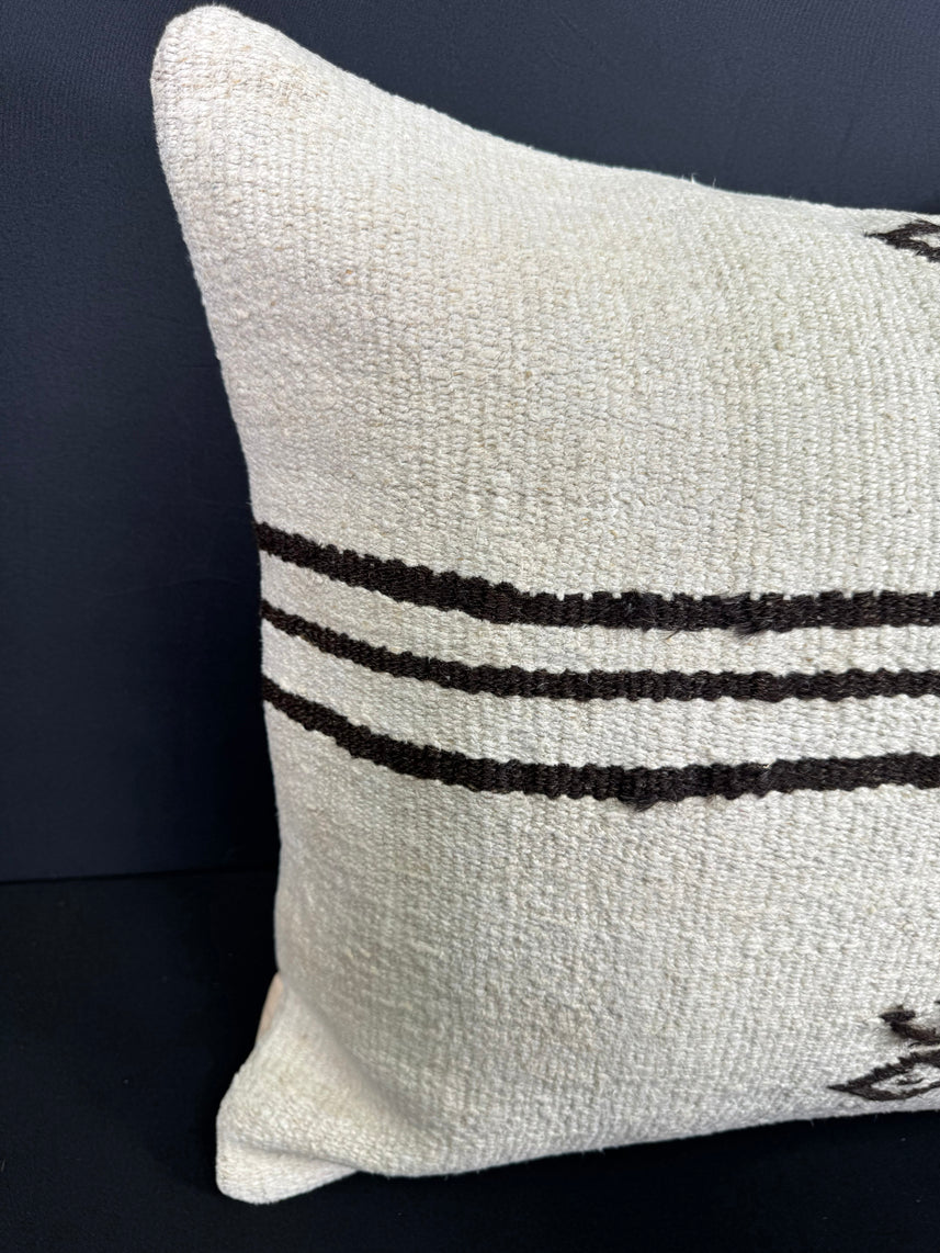 Turkish Hemp Pillow Cushion Natural Beige Black Cushion Cover 20x20 #30651