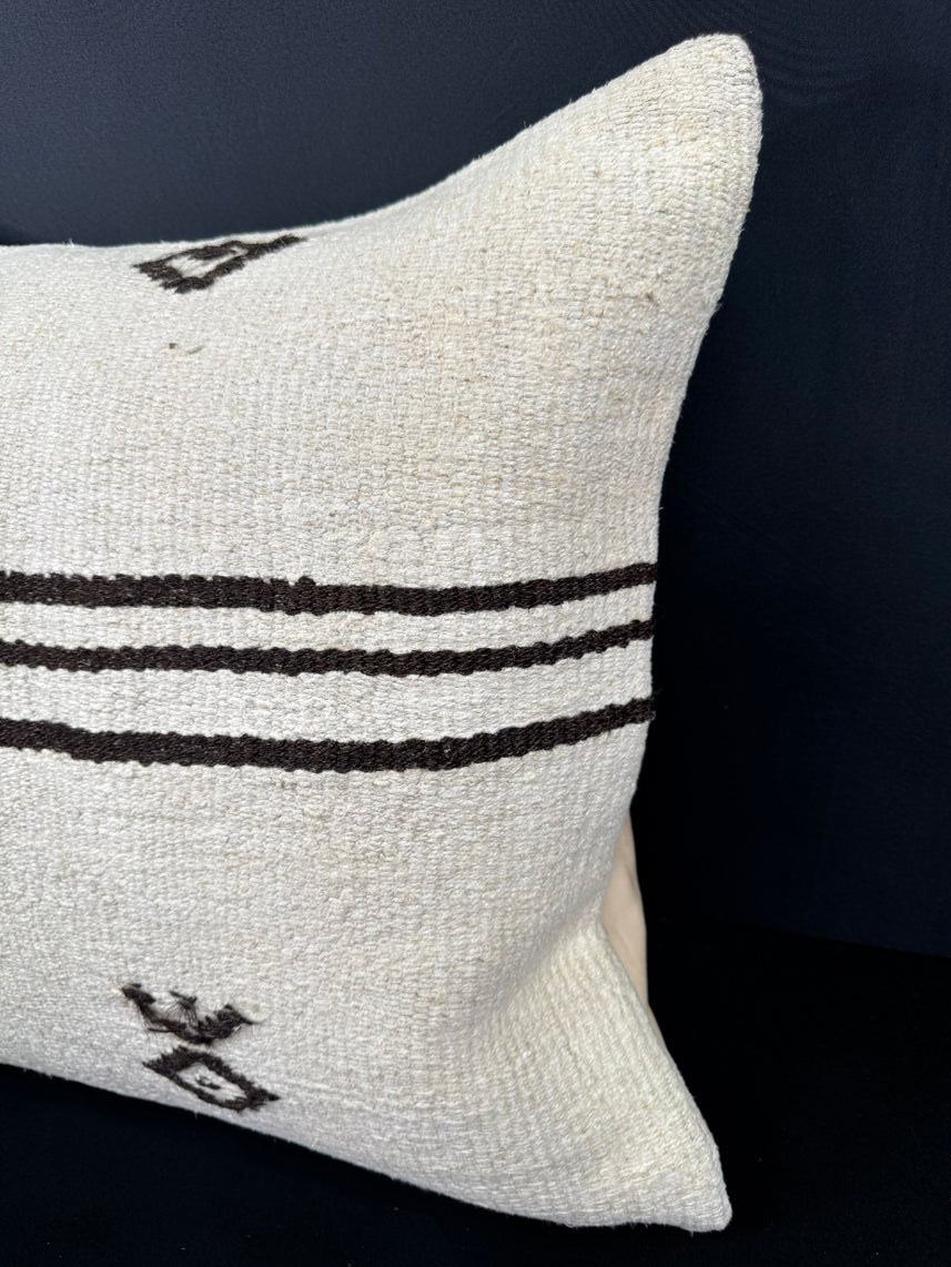 Turkish Hemp Pillow Cushion Natural Beige Black Cushion Cover 20x20 #30651