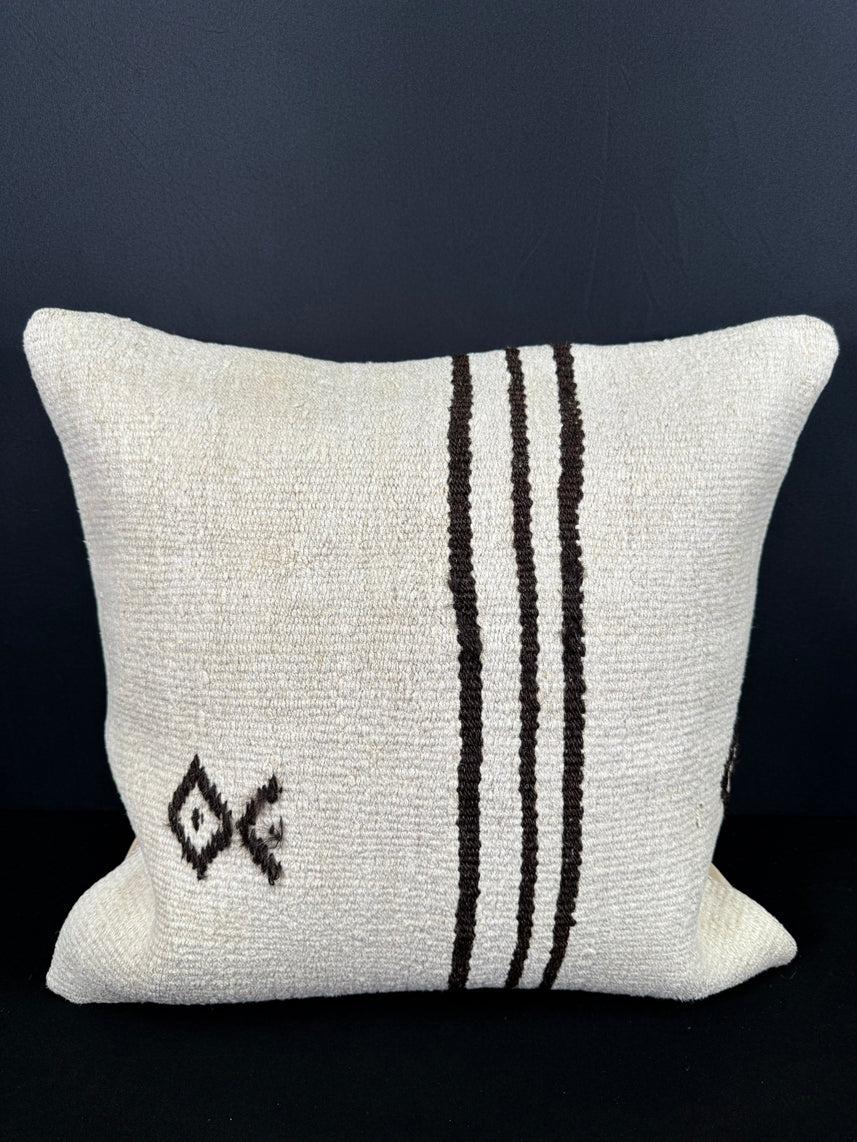 Turkish Hemp Pillow Cushion Natural Beige Black Cushion Cover 20x20 #30651
